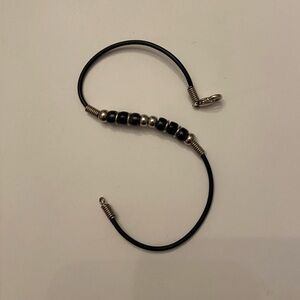 VTG Y2K Black Glass Silver Beaded Corded Coiled Ankle Bracelet Rare OS